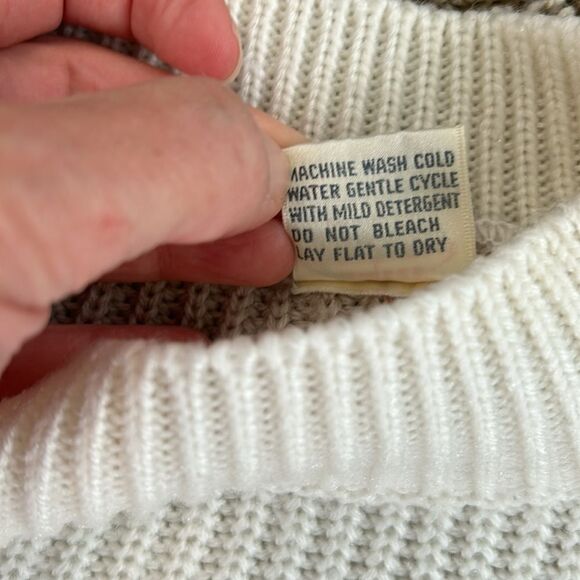 Vintage Chevron Longsleeve Womens Petite Cream Beige Sweater - Picture 9 of 14